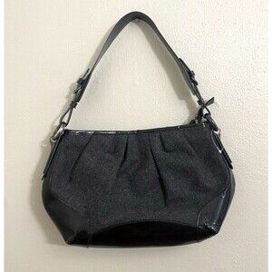 STUART WEITZMAN Shoulder Hobo Bag Wool Patent Leather Black Leopard Print Lined